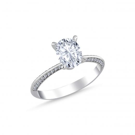 1.16 ct Oval Pırlanta Yan Taşlı Zarif Tektaş Yüzük | F Renk | HRD